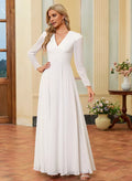 A-Line V-Neck Chiffon Long Sleeve Floor-Length Wedding Dress - Chloe Dress