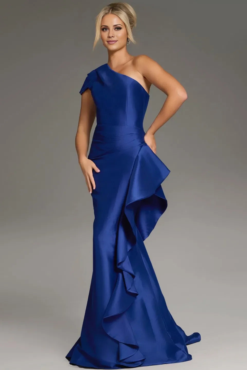 A-Line Satin Ruffled Floor-Length Evening Dress - Chloe Dress