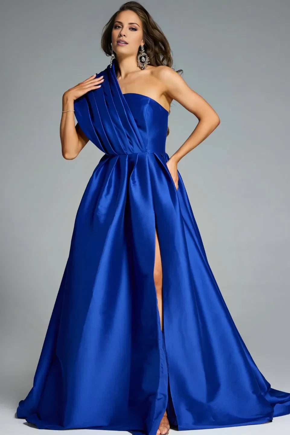 A-Line Satin High Slit Floor-Length Evening Dress - Chloe Dress