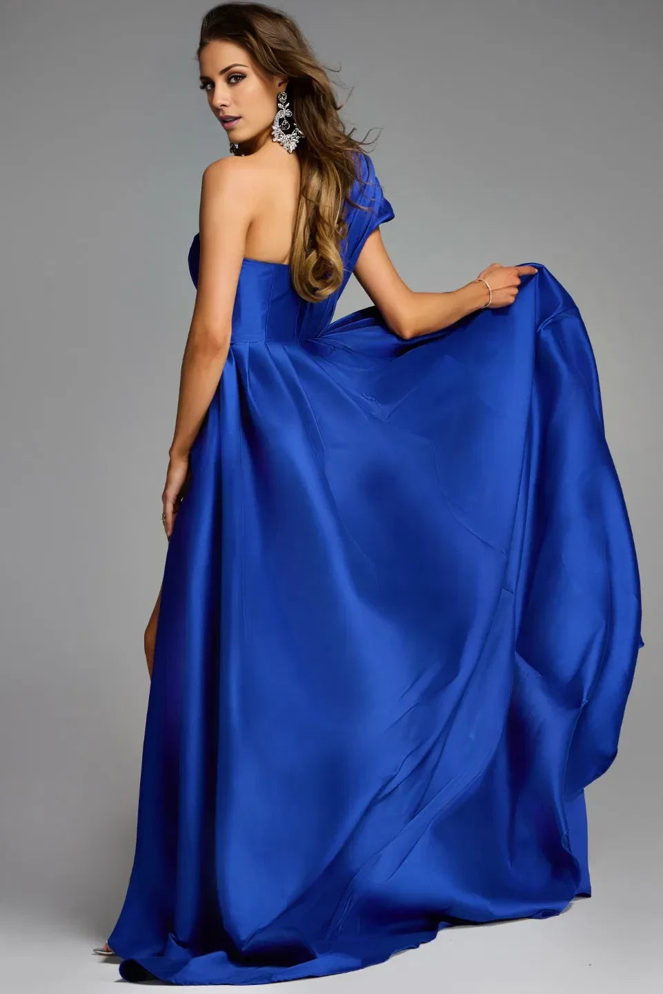 A-Line Satin High Slit Floor-Length Evening Dress - Chloe Dress