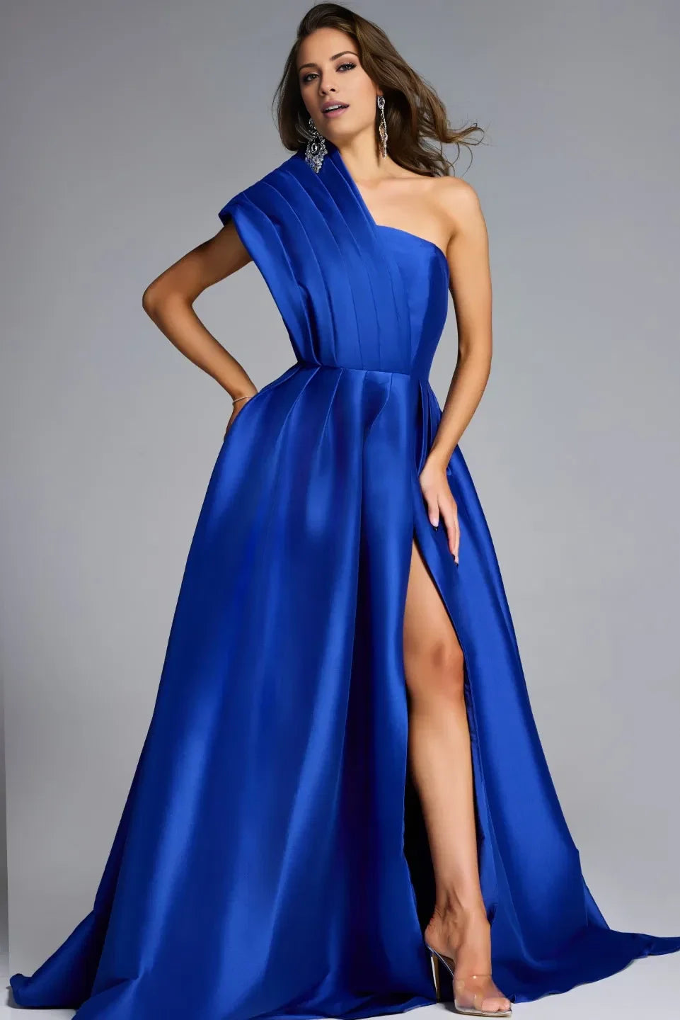 A-Line Satin High Slit Floor-Length Evening Dress - Chloe Dress