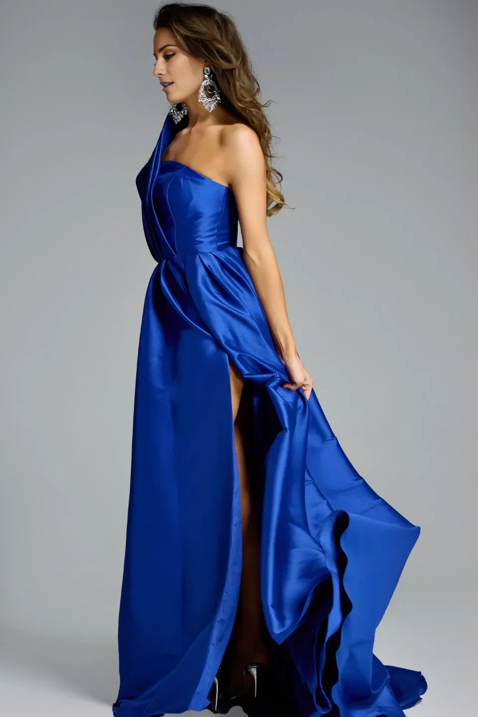 A-Line Satin High Slit Floor-Length Evening Dress - Chloe Dress