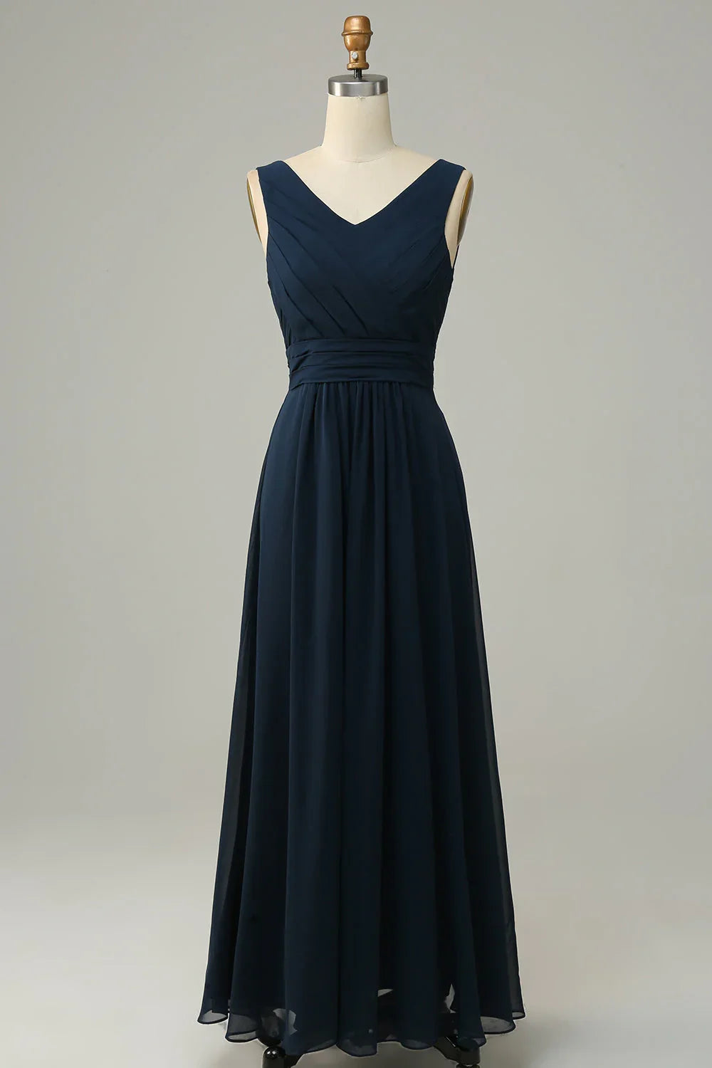 Navy Blue A-Line V-Neck Sleeveless Wedding Dress - Chloe Dress