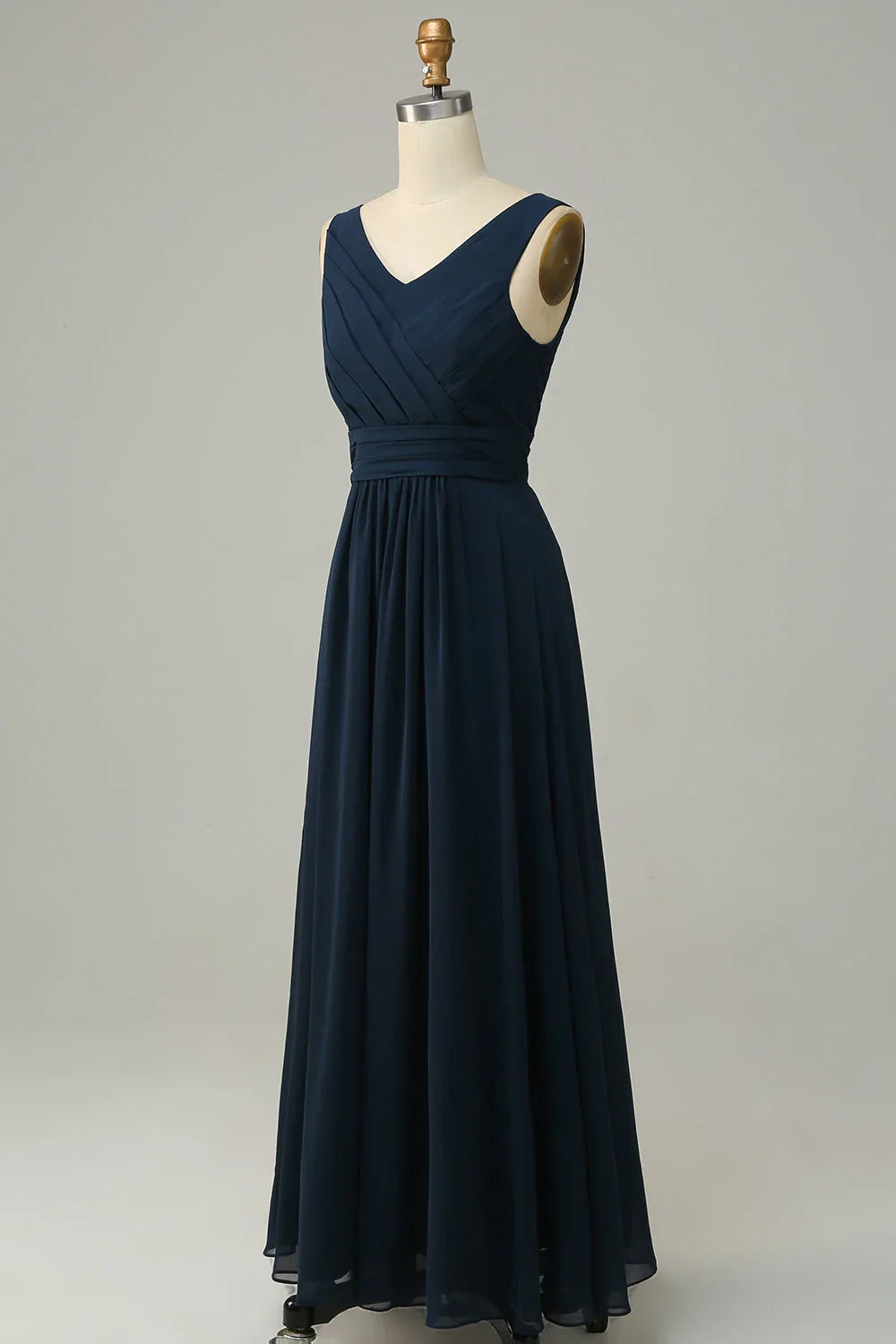 Navy Blue A-Line V-Neck Sleeveless Wedding Dress - Chloe Dress