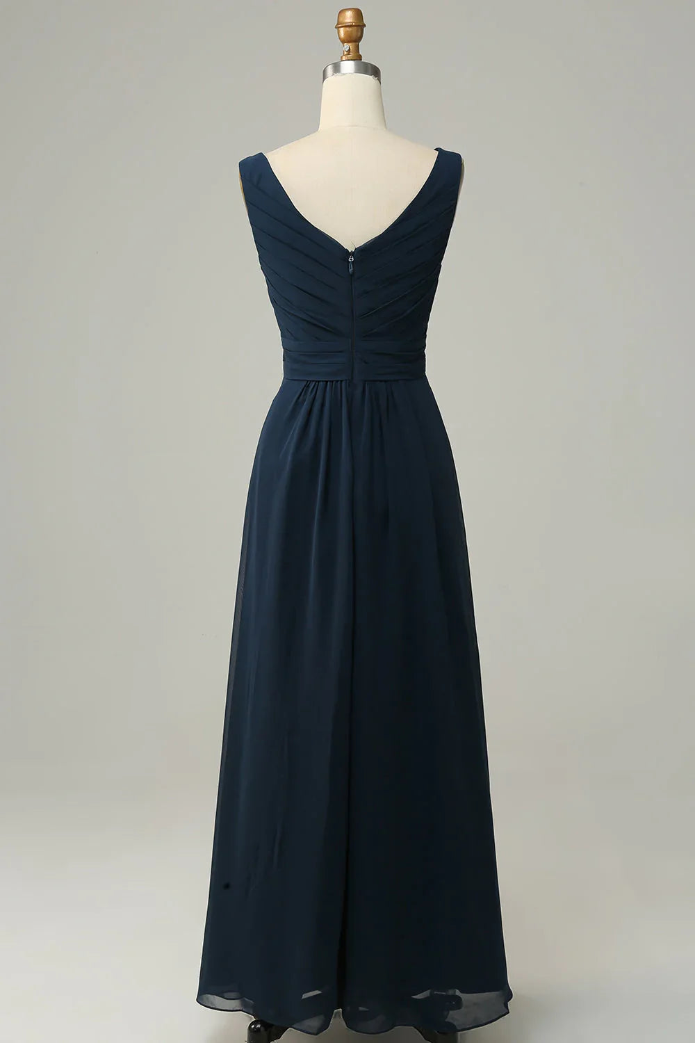 Navy Blue A-Line V-Neck Sleeveless Wedding Dress - Chloe Dress