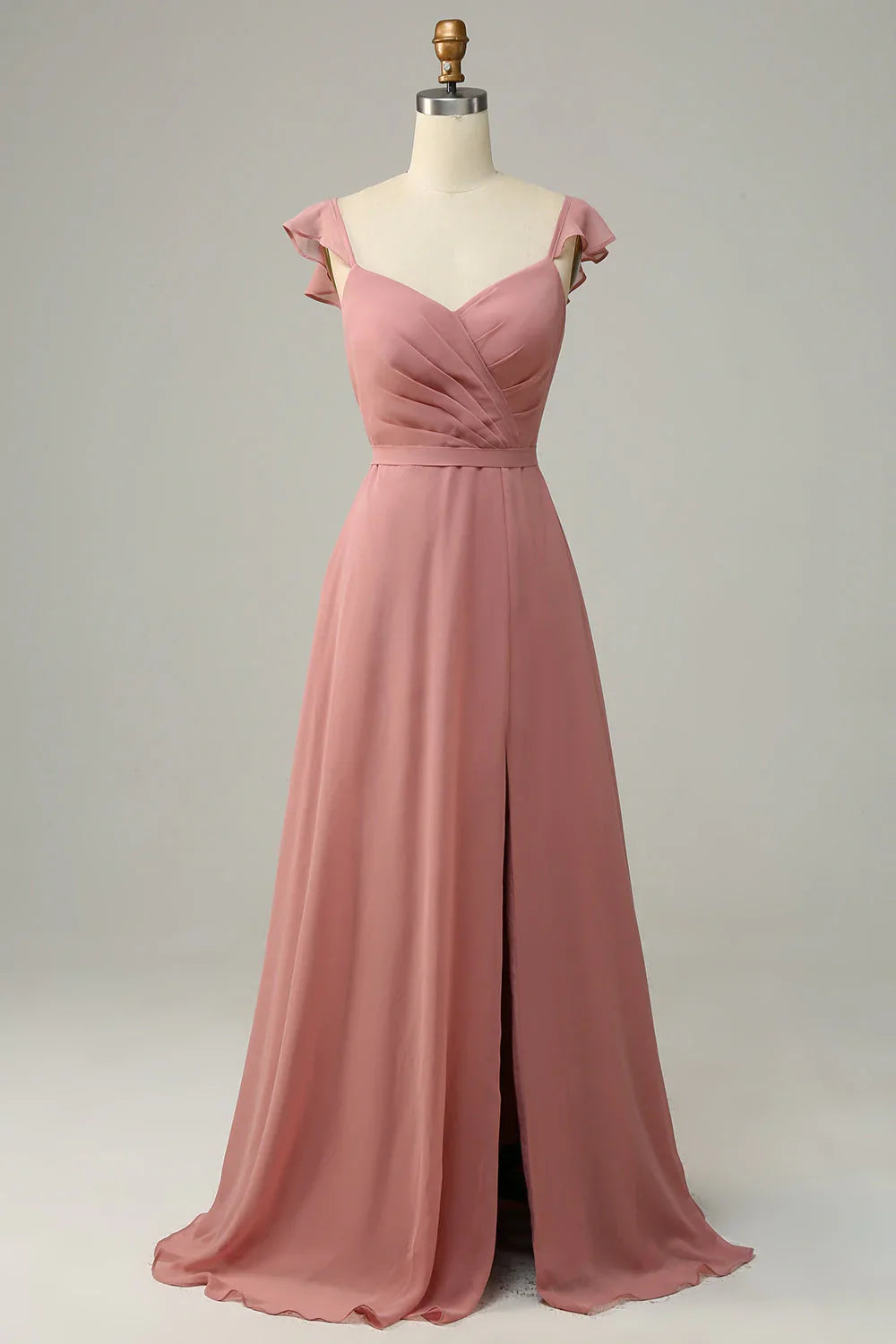 Dusty Rose A-Line High Slit Wedding Dress - Chloe Dress
