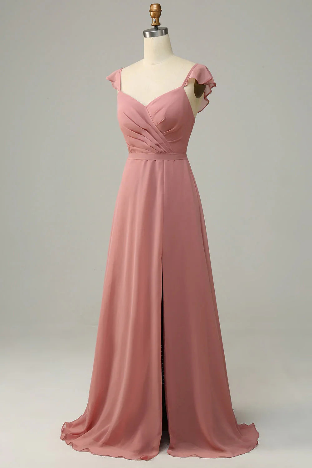 Dusty Rose A-Line High Slit Wedding Dress - Chloe Dress
