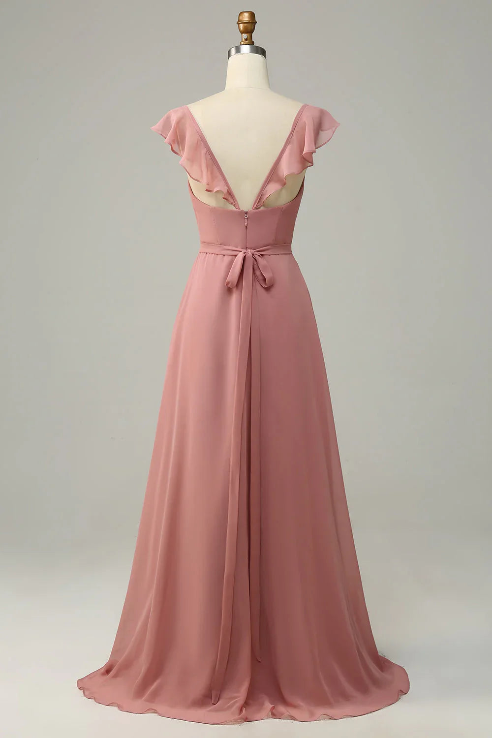 Dusty Rose A-Line Chiffon High Slit Wedding Dress - Chloe Dress