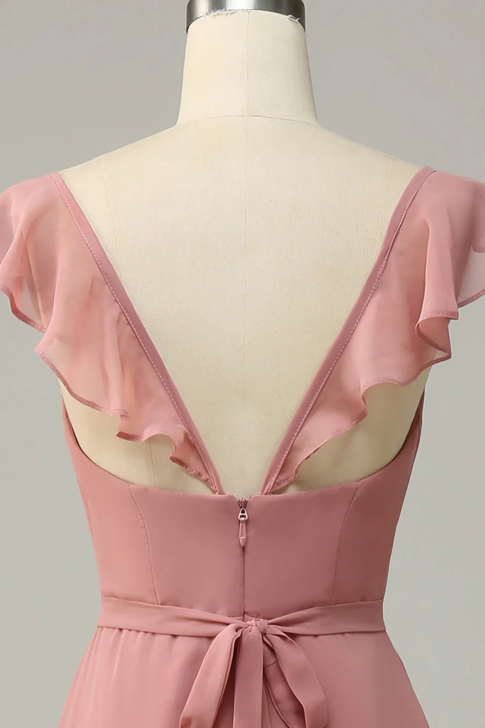 Dusty Rose A-Line Chiffon High Slit Wedding Dress - Chloe Dress
