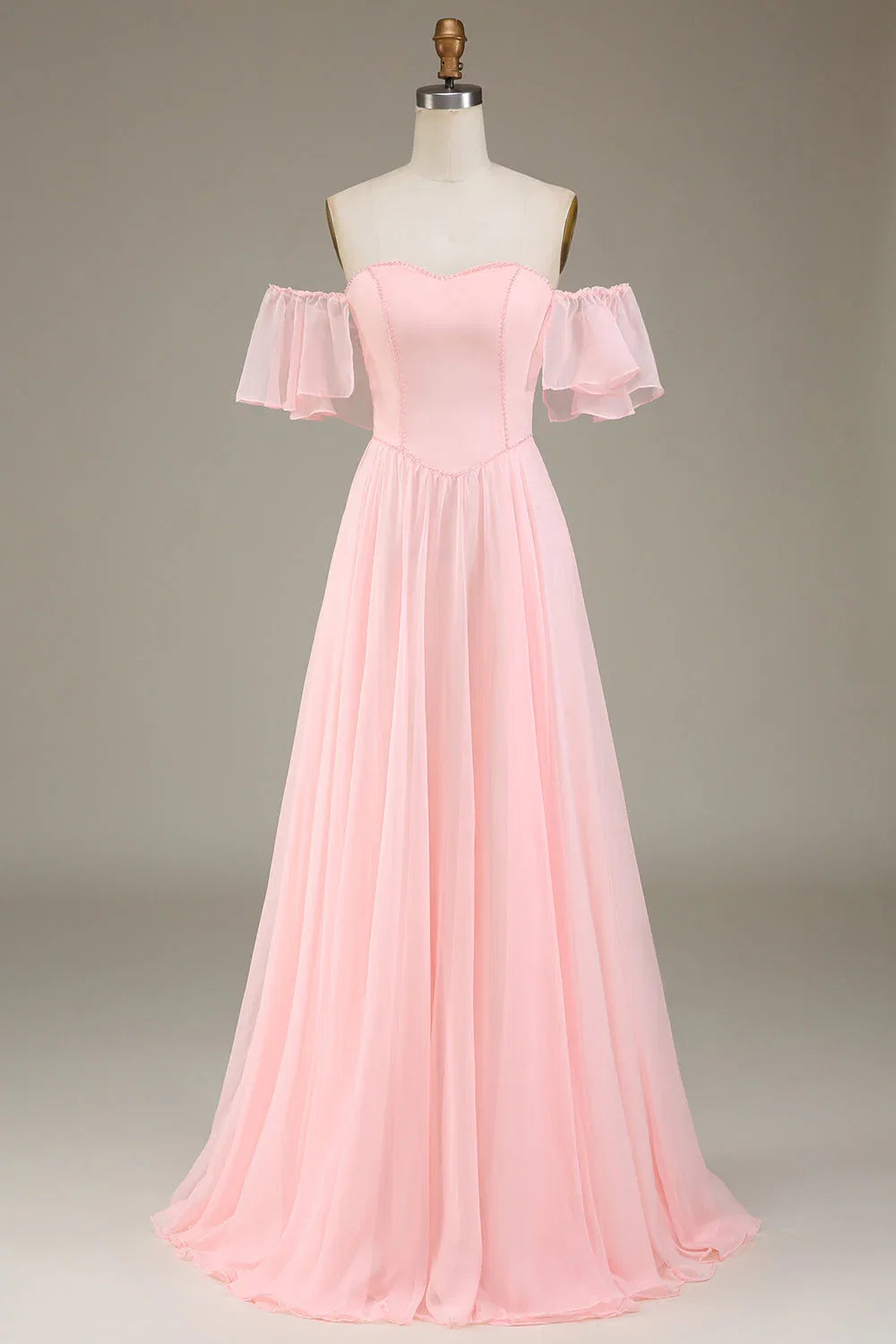 Pink A-Line Off-Shoulder Chiffon Wedding Dress - Chloe Dress