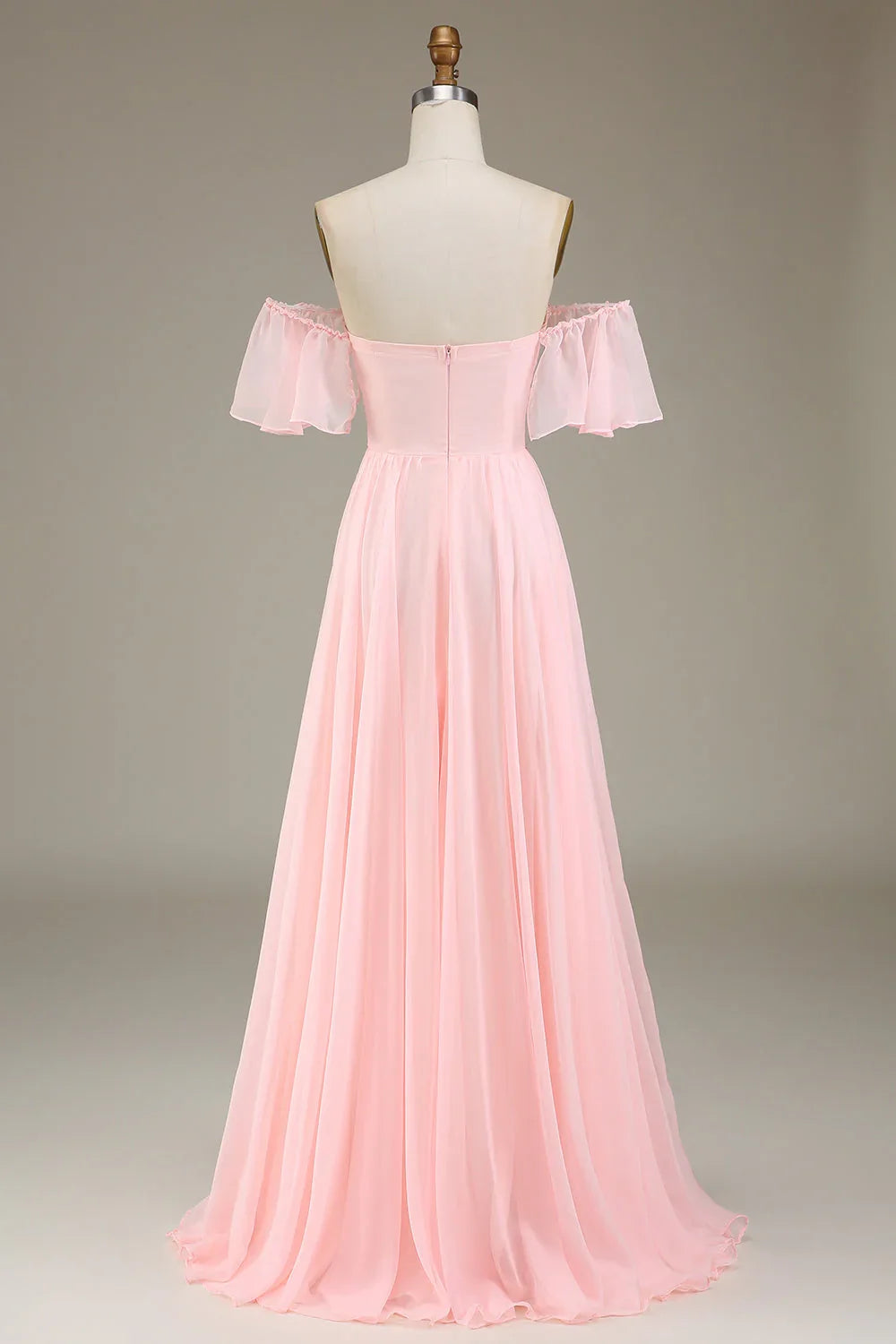 Pink A-Line Off-Shoulder Chiffon Wedding Dress - Chloe Dress