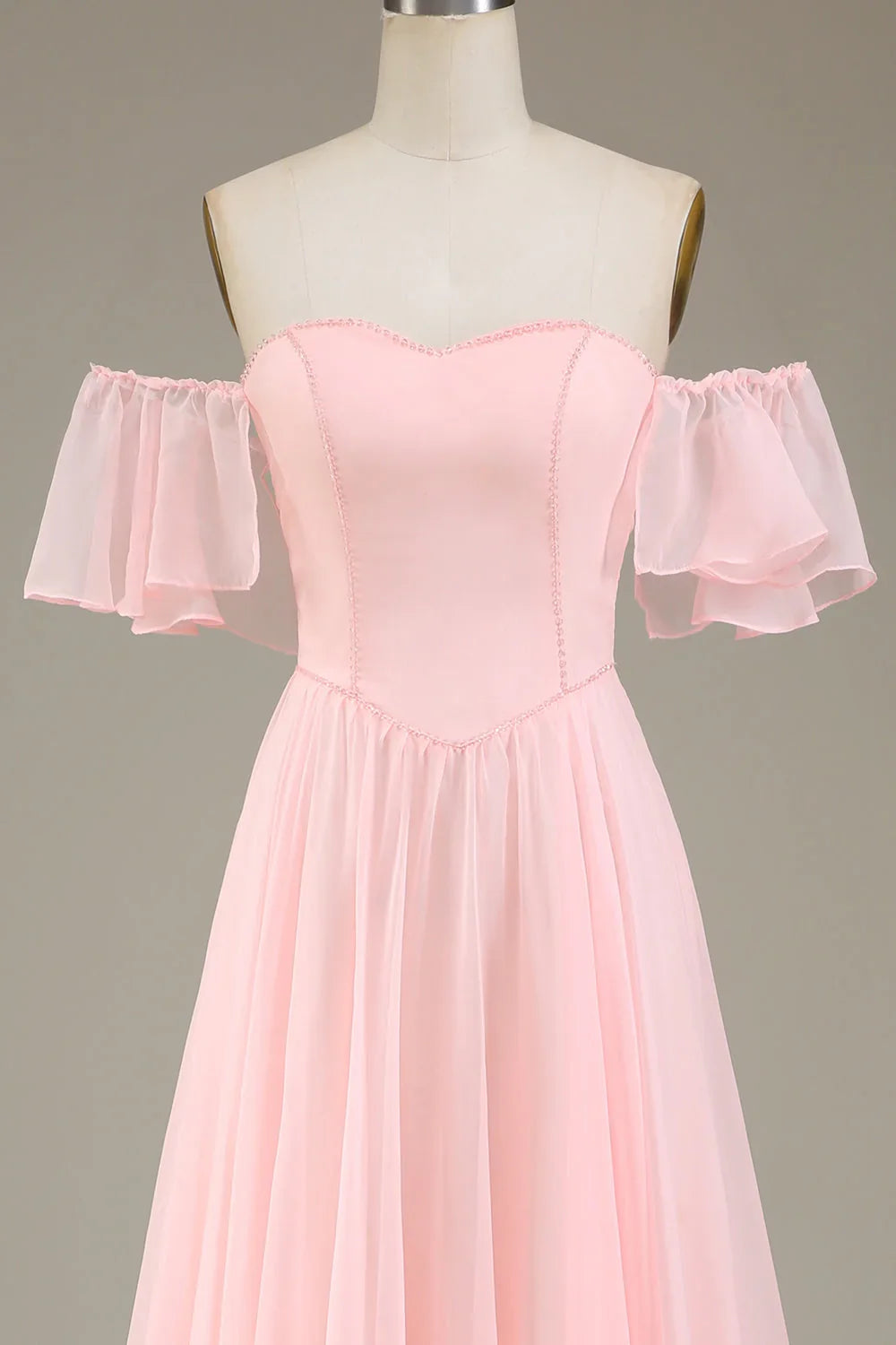 Pink A-Line Off-Shoulder Chiffon Wedding Dress - Chloe Dress