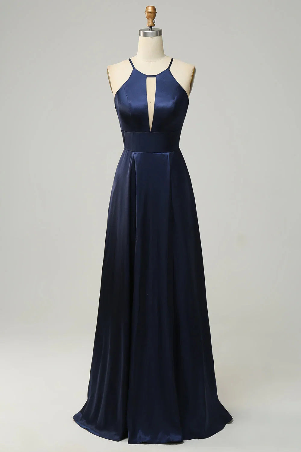 Navy Blue Satin Open Back Wedding Dress - Chloe Dress