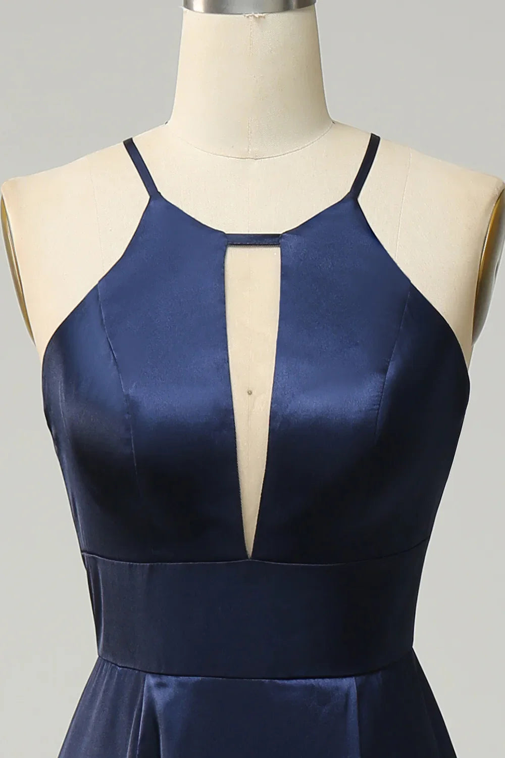 Navy Blue Satin Open Back Wedding Dress - Chloe Dress