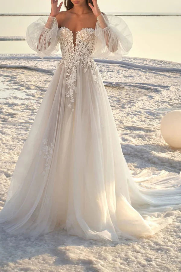 A-Line Lace Long Sleeve Wedding Dress - Chloe Dress