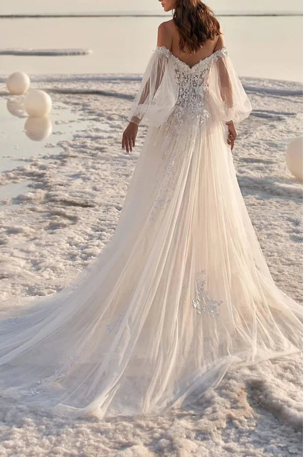 A-Line Lace Long Sleeve Wedding Dress - Chloe Dress