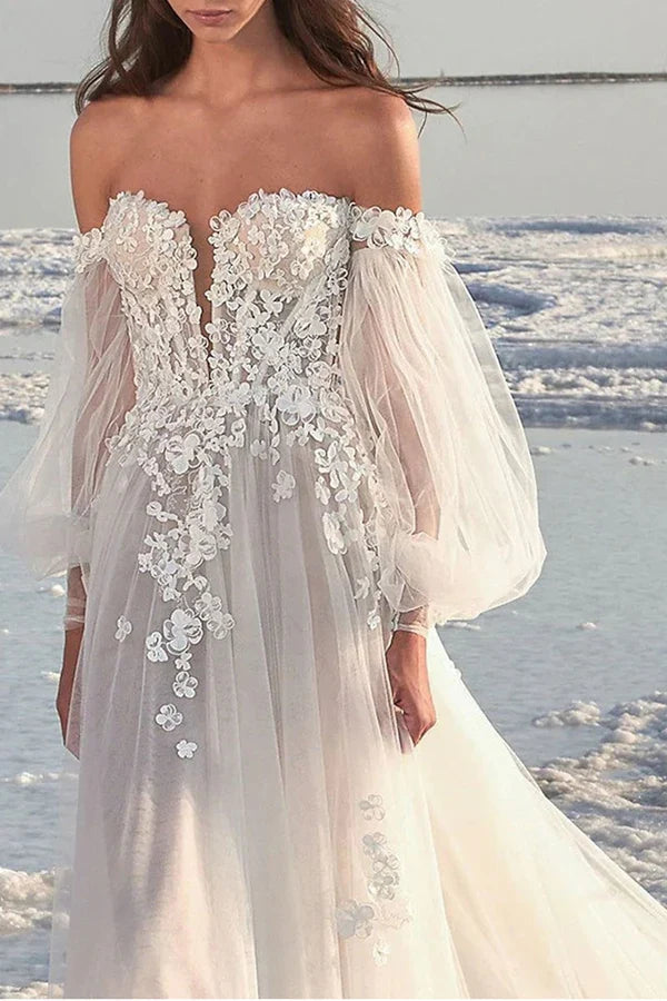 A-Line Lace Long Sleeve Wedding Dress - Chloe Dress