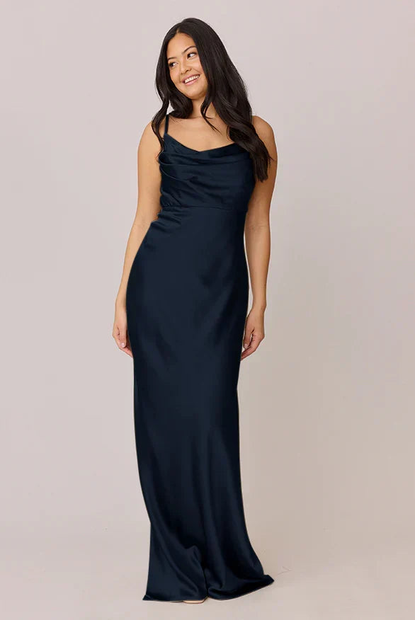 Cowl Neck Satin High Slit Wedding Dress - Chloe Dress