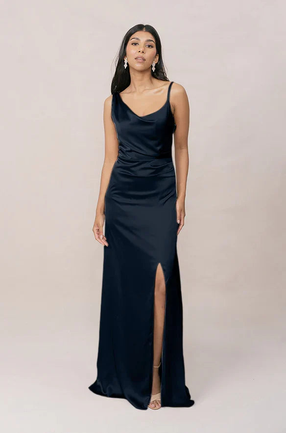 Spaghetti Strap Satin High Slit Wedding Dress - Chloe Dress