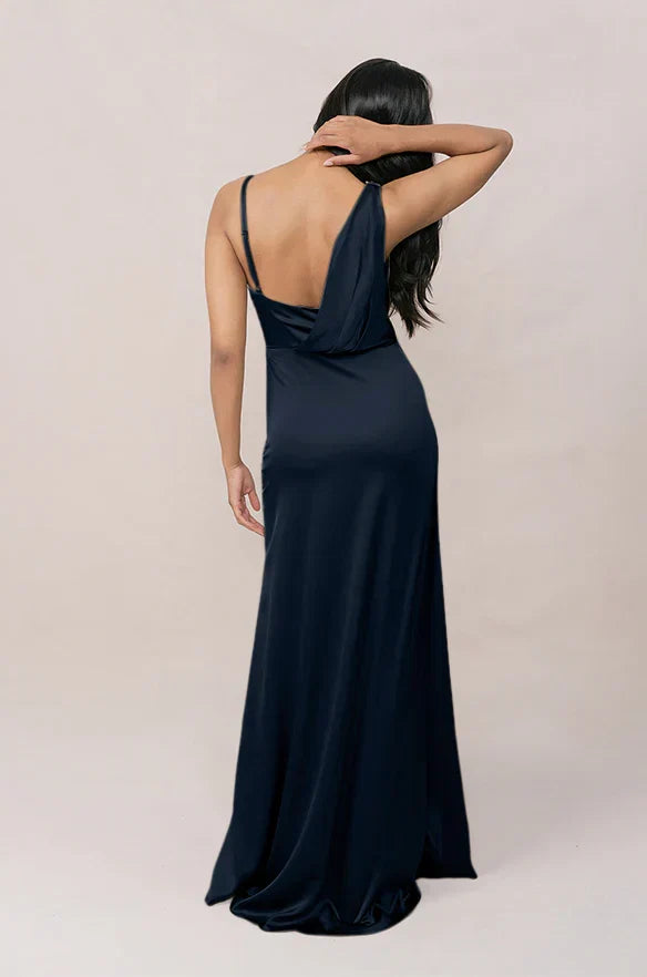 Spaghetti Strap Satin High Slit Wedding Dress - Chloe Dress
