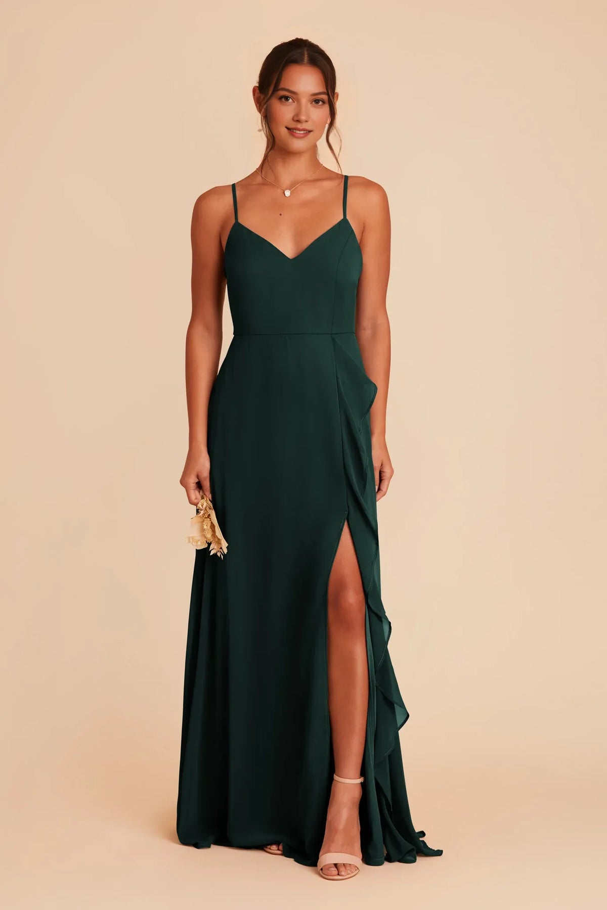 A-Line V-Neck Chiffon Sleeveless High Slit Floor-Length Wedding Dress - Chloe Dress