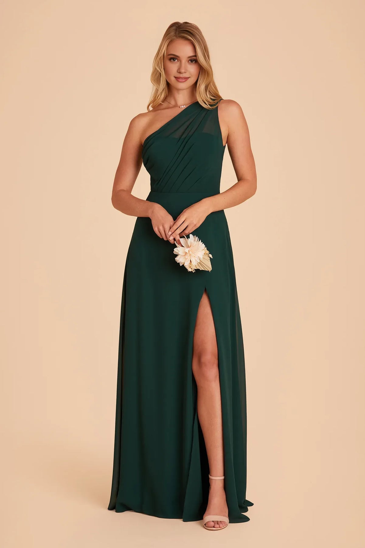 A-Line One-Shoulder Chiffon Sleeveless Pleated Floor-Length Wedding Dress - Chloe Dress
