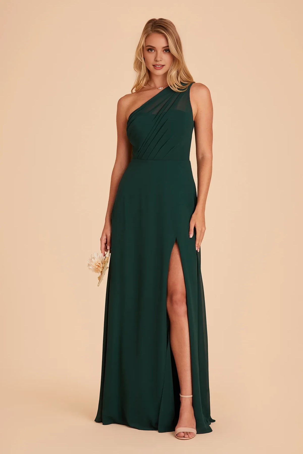 A-Line One-Shoulder Chiffon Sleeveless Pleated Floor-Length Wedding Dress - Chloe Dress