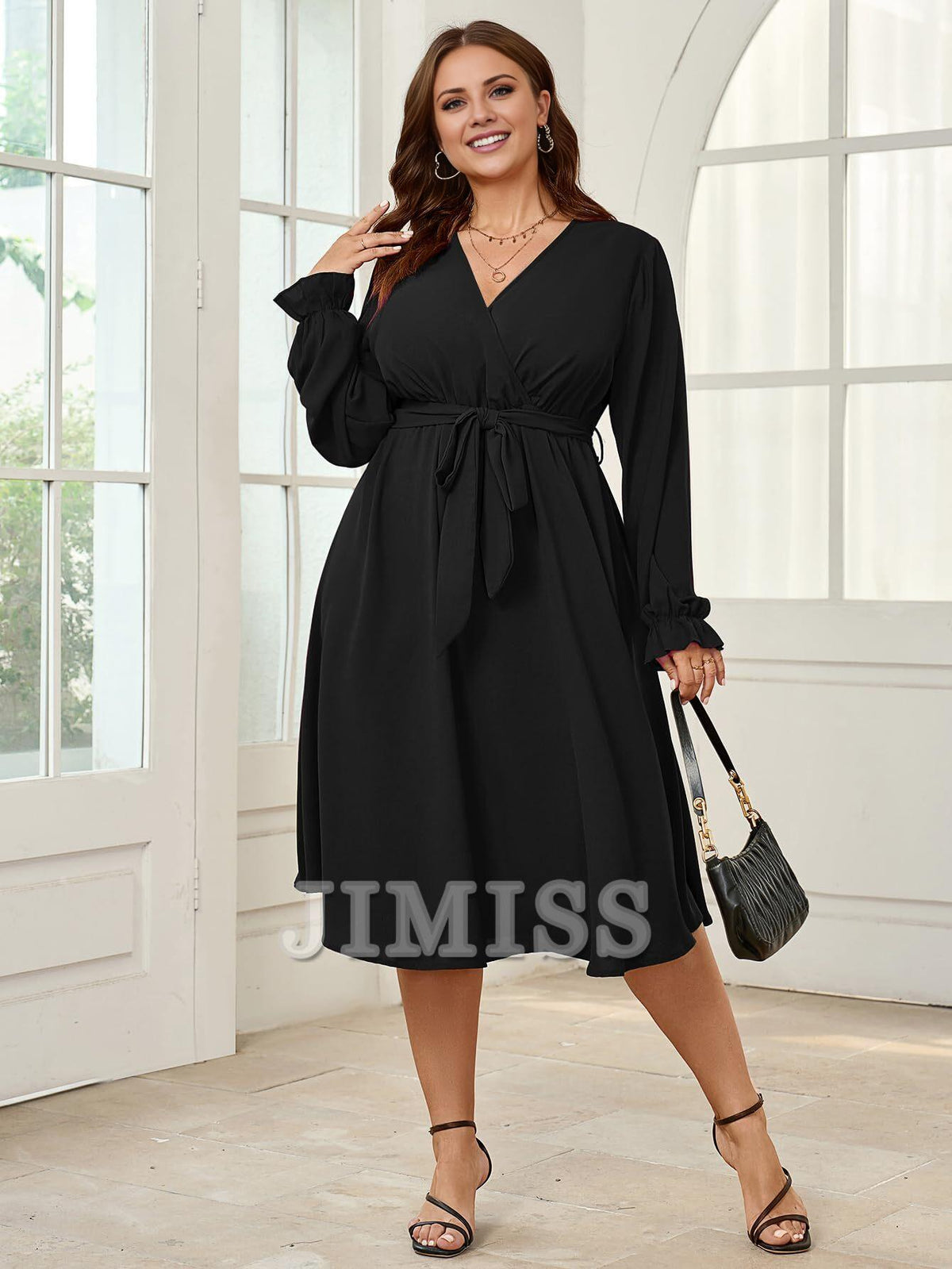 A-Line V-Neck Long Sleeve Wrap Evening Dress - Chloe Dress