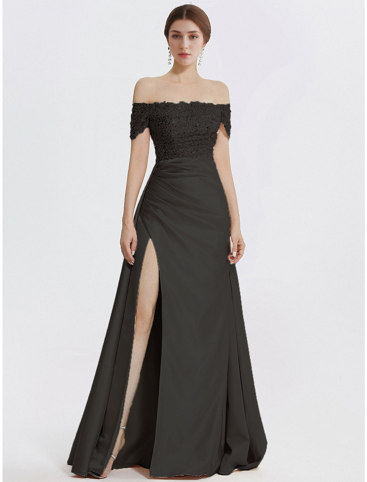 Sheath Off-Shoulder Sequin Short Sleeve High Slit Floor-Length Evening Gown - Chloe Dress