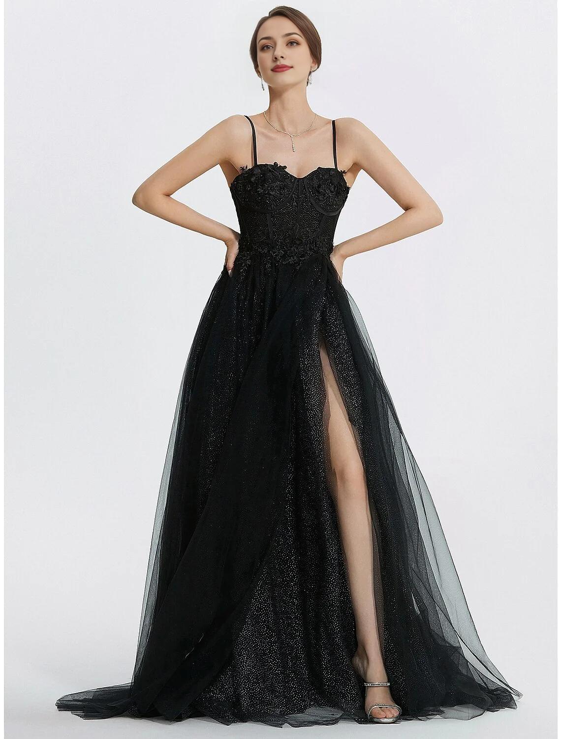 A-Line Sweetheart Tulle Sleeveless Applique Floor-Length Prom Dress - Chloe Dress