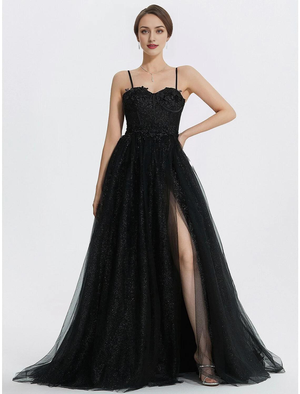 A-Line Sweetheart Tulle Sleeveless Applique Floor-Length Prom Dress - Chloe Dress