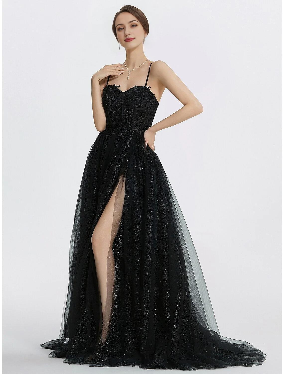 A-Line Sweetheart Tulle Sleeveless Applique Floor-Length Prom Dress - Chloe Dress