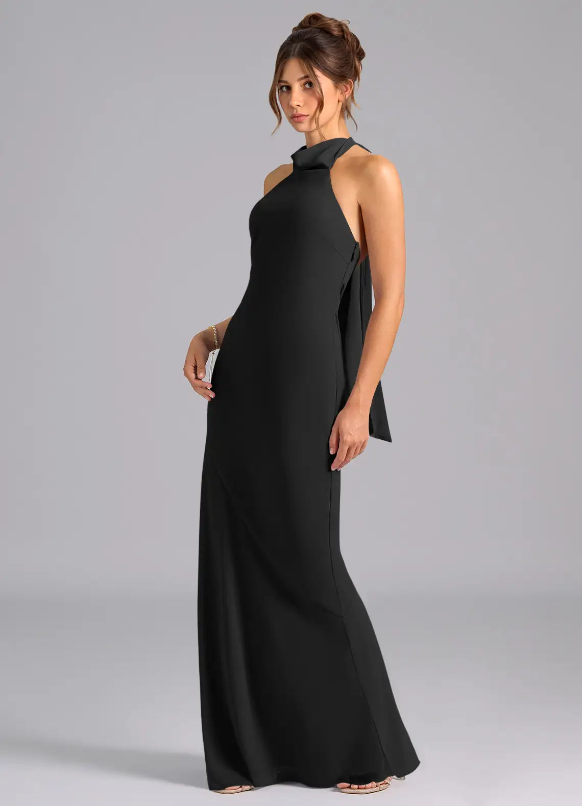Black Halter Open Back Wedding Dress - Chloe Dress