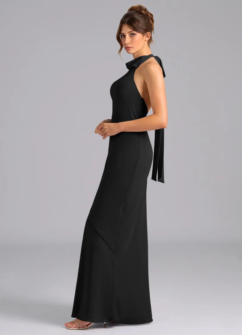 Black Halter Open Back Wedding Dress - Chloe Dress