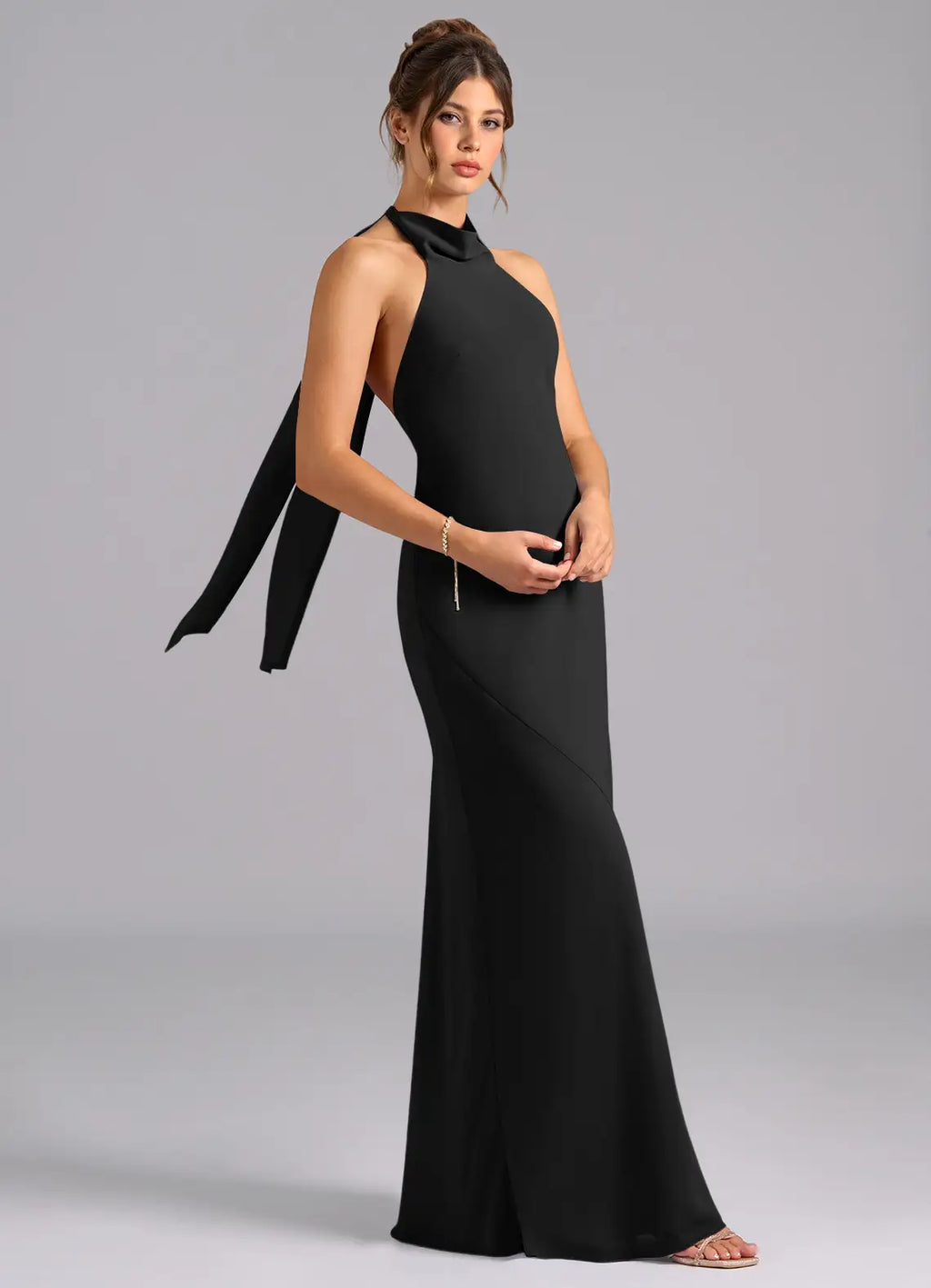 Black Halter Open Back Wedding Dress - Chloe Dress
