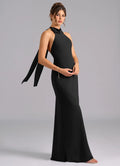 Black Halter Open Back Wedding Dress - Chloe Dress