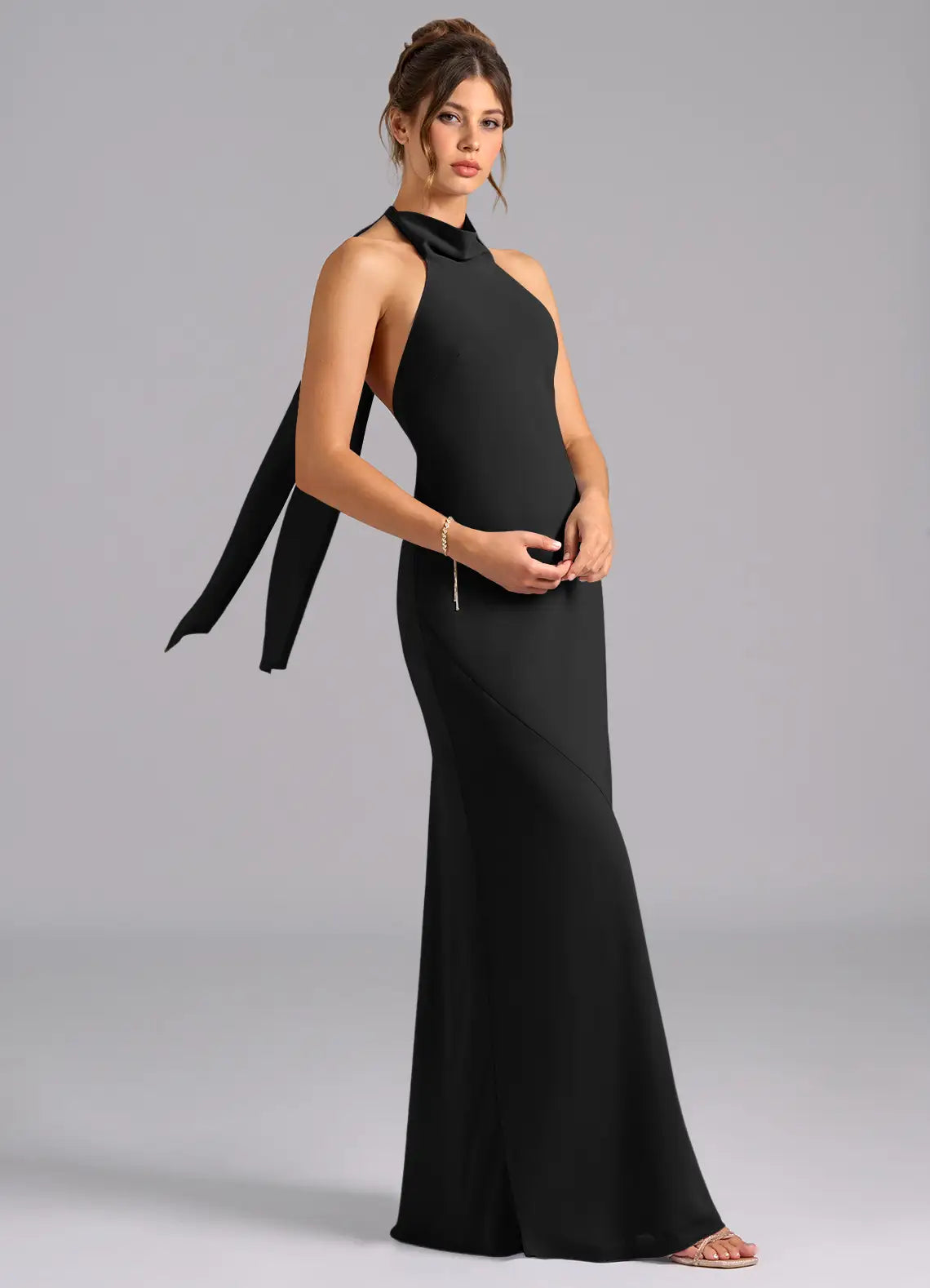 Black Halter Open Back Wedding Dress - Chloe Dress