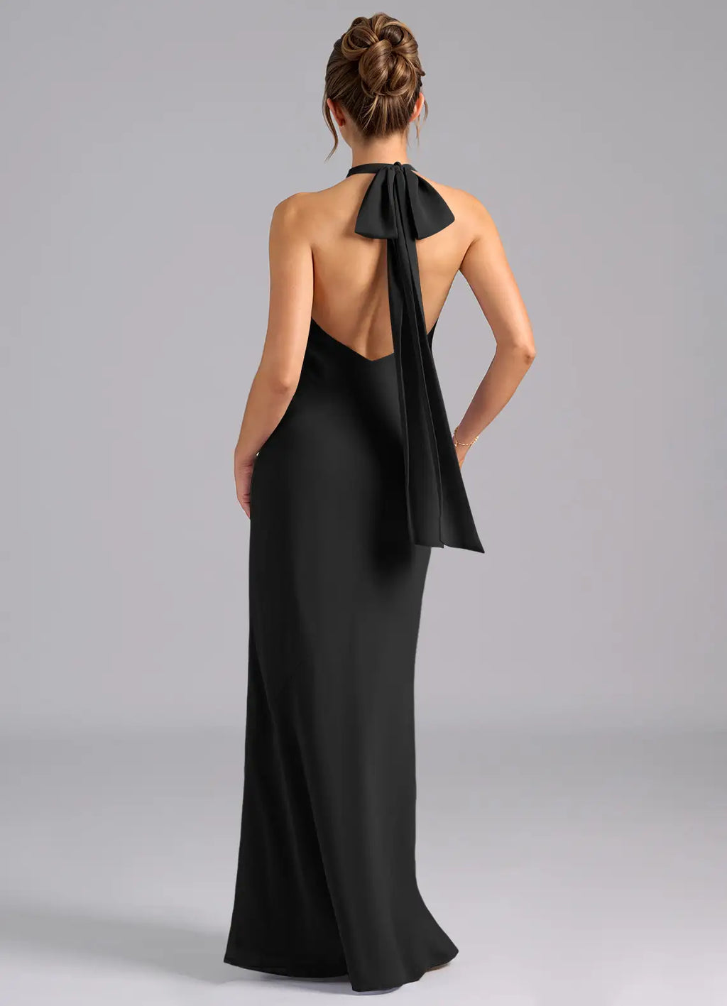 Black Halter Open Back Wedding Dress - Chloe Dress