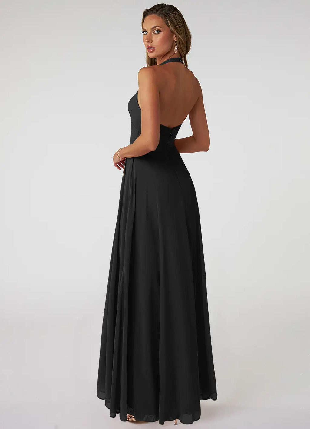 Black Halter Open Back Wedding Dress - Chloe Dress