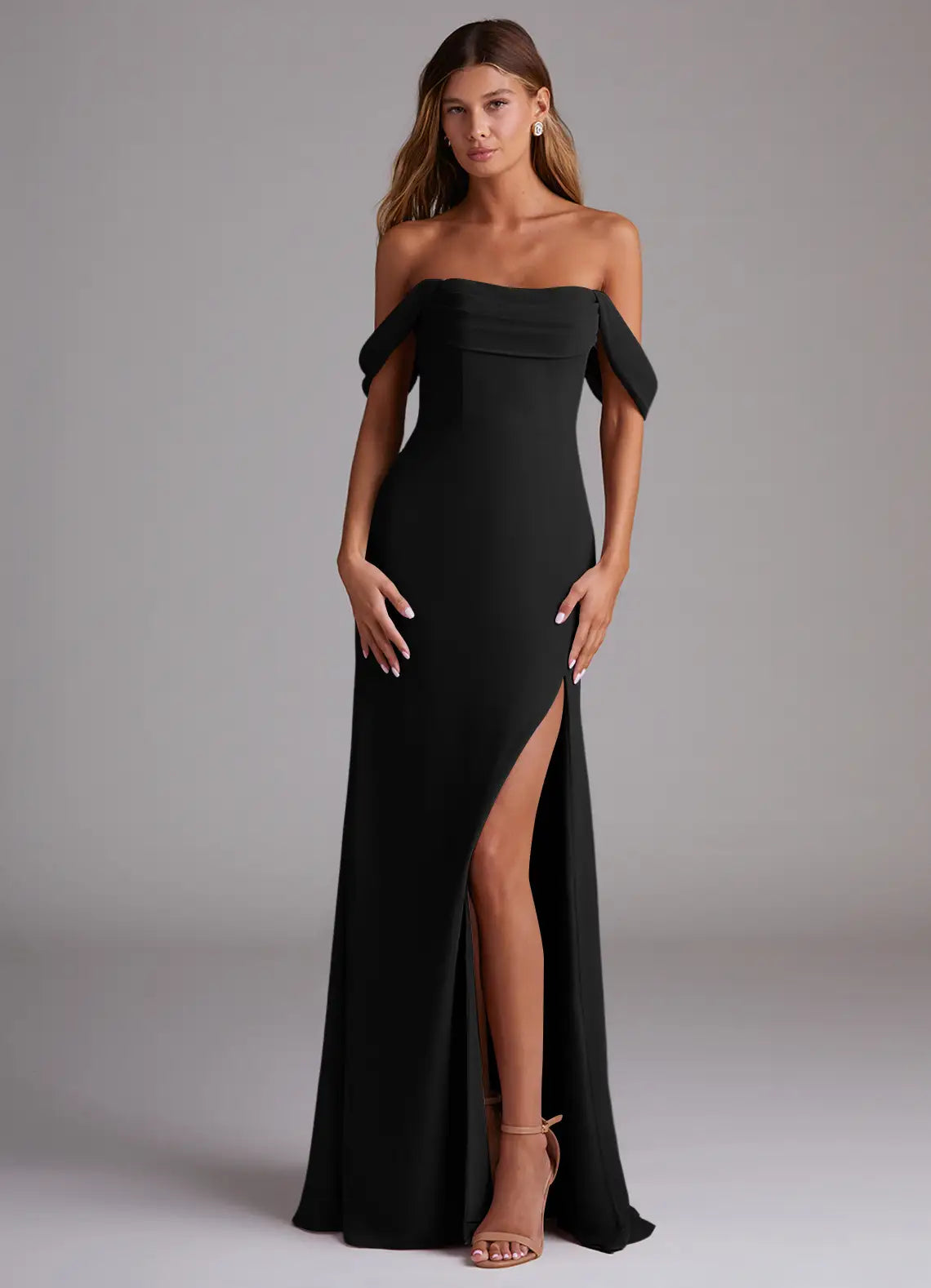 Black High Neck Open Back High Slit Wedding Dress - Chloe Dress