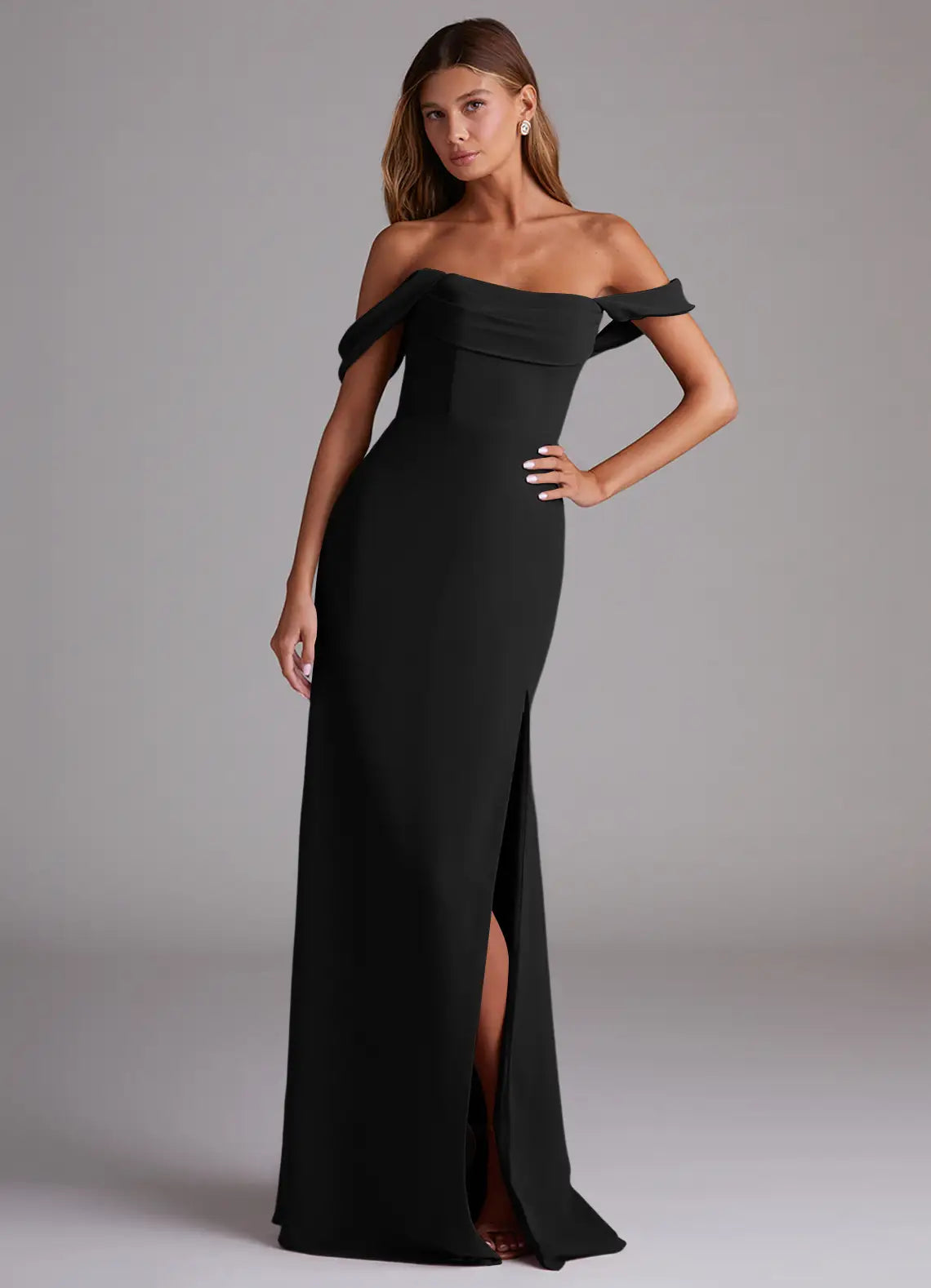 Black High Neck Open Back High Slit Wedding Dress - Chloe Dress