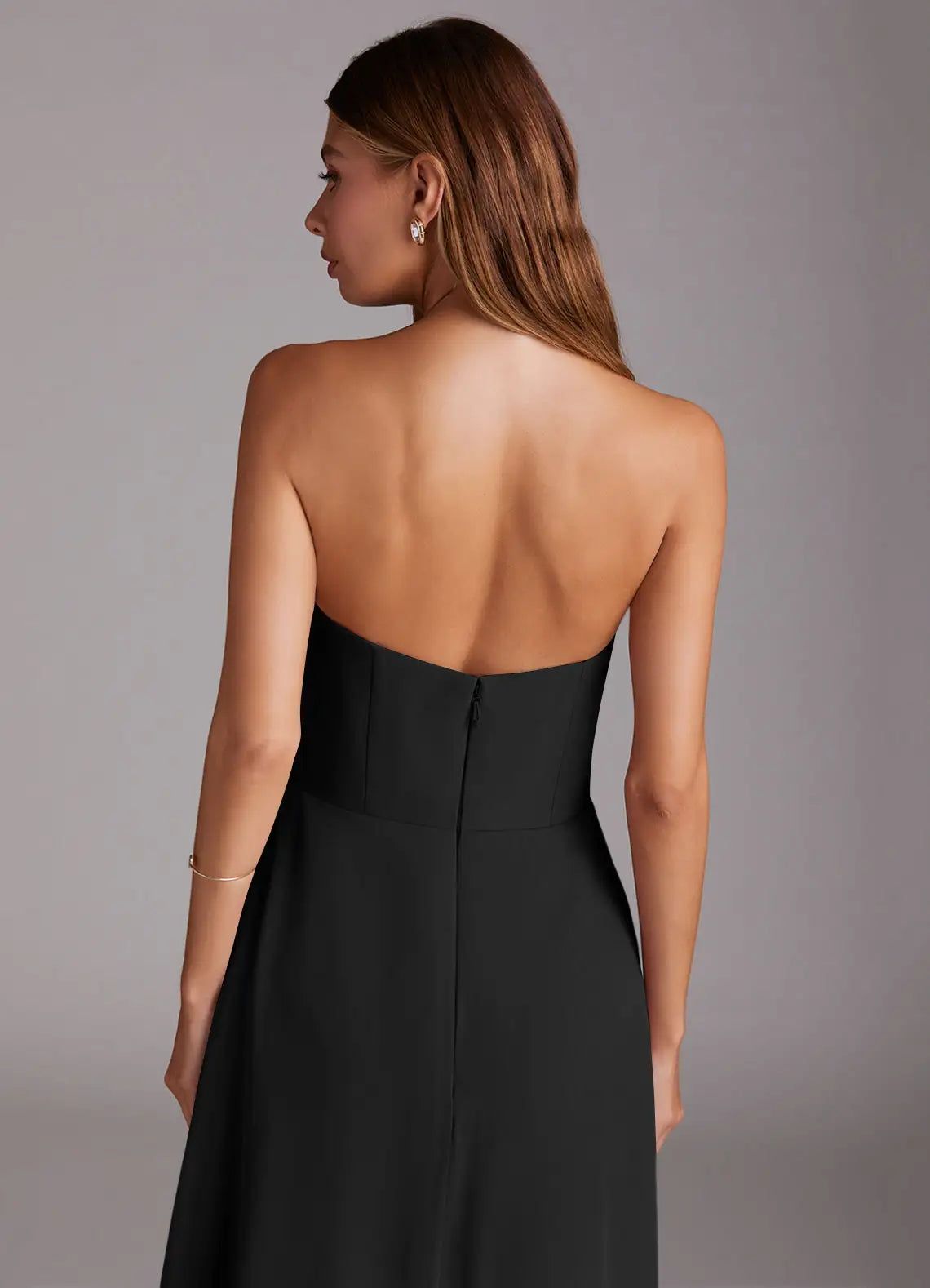 Black Strapless Open Back Wedding Dress - Chloe Dress