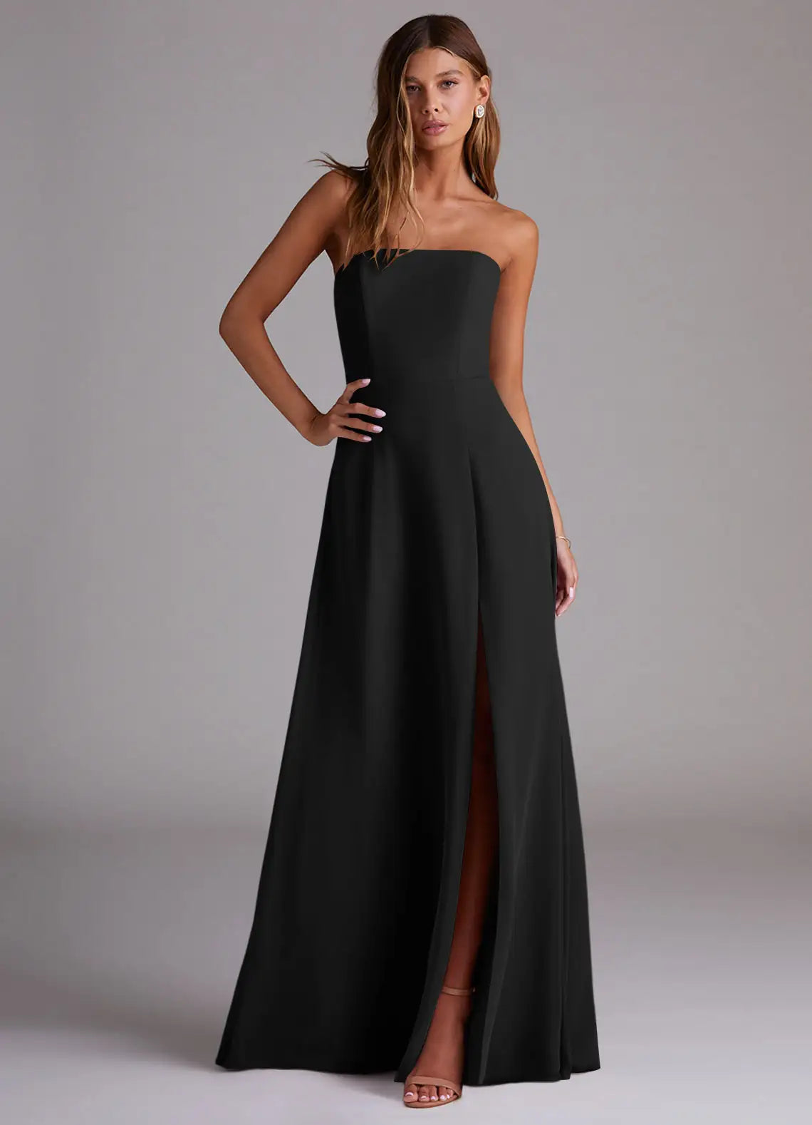 Black Strapless Open Back Wedding Dress - Chloe Dress