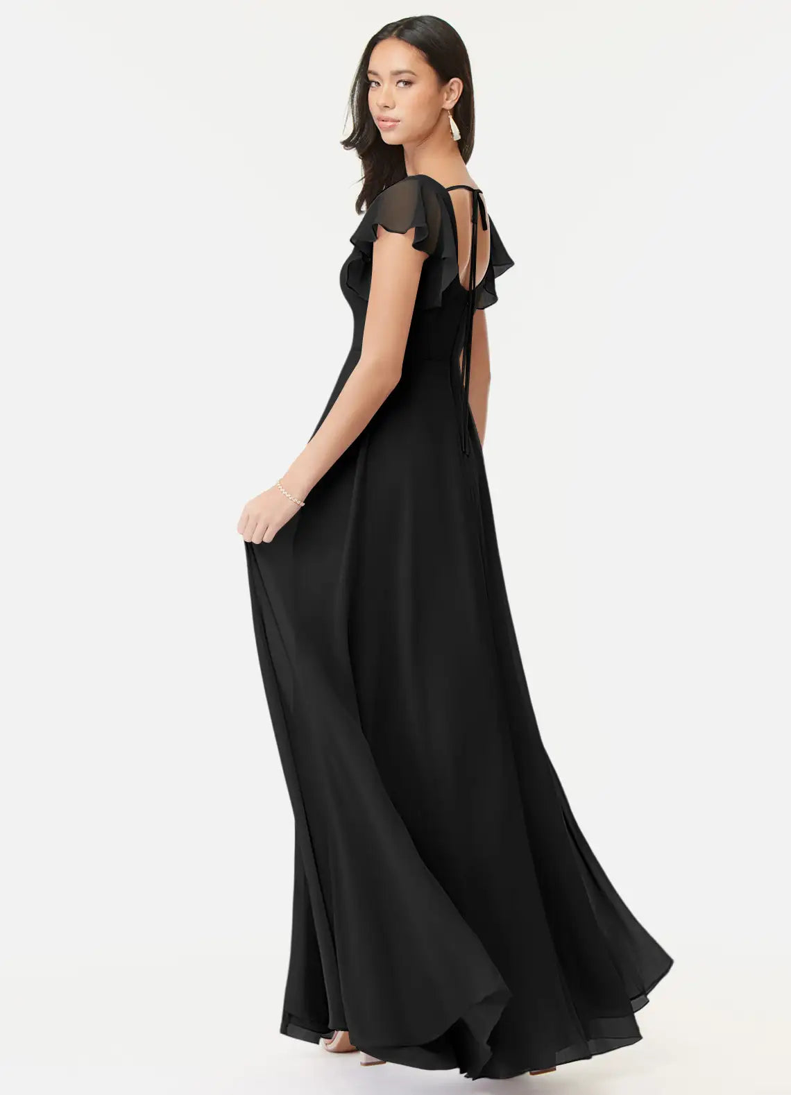 Black Square Neck Chiffon High Slit Wedding Dress - Chloe Dress