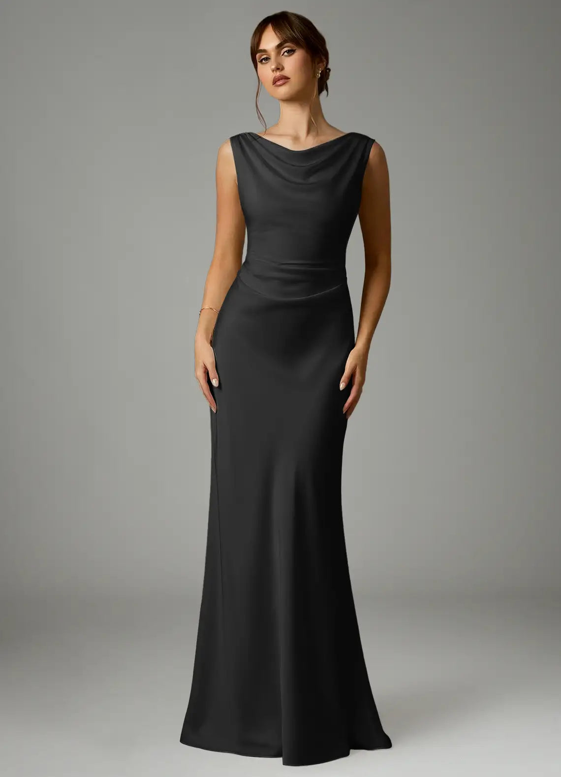 Black Cowl Neck Satin Draped Wedding Dress - Chloe Dress