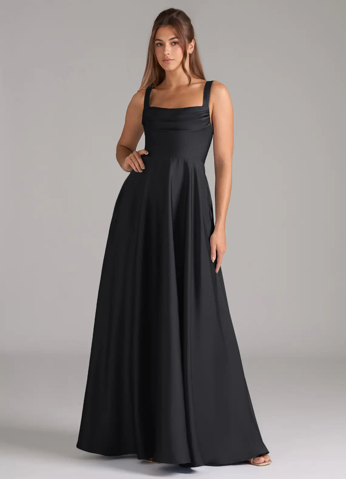 Black Square Neck Satin Wedding Dress - Chloe Dress