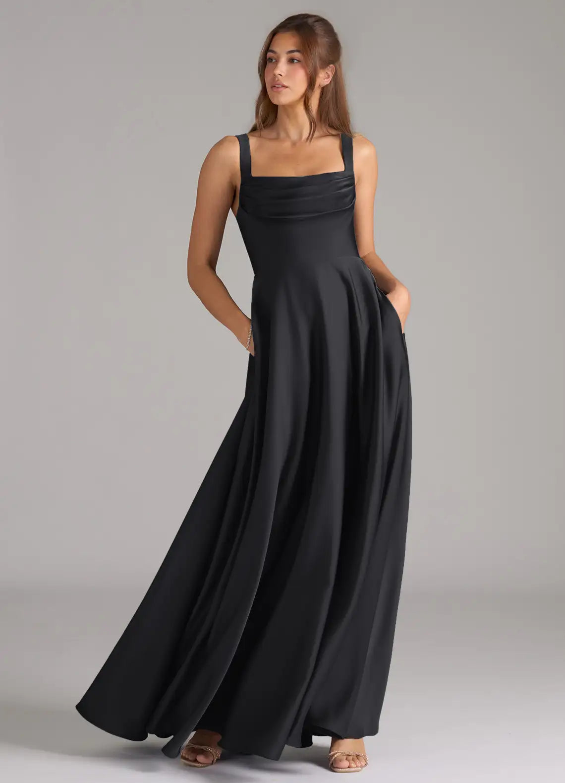 Black Square Neck Satin Wedding Dress - Chloe Dress