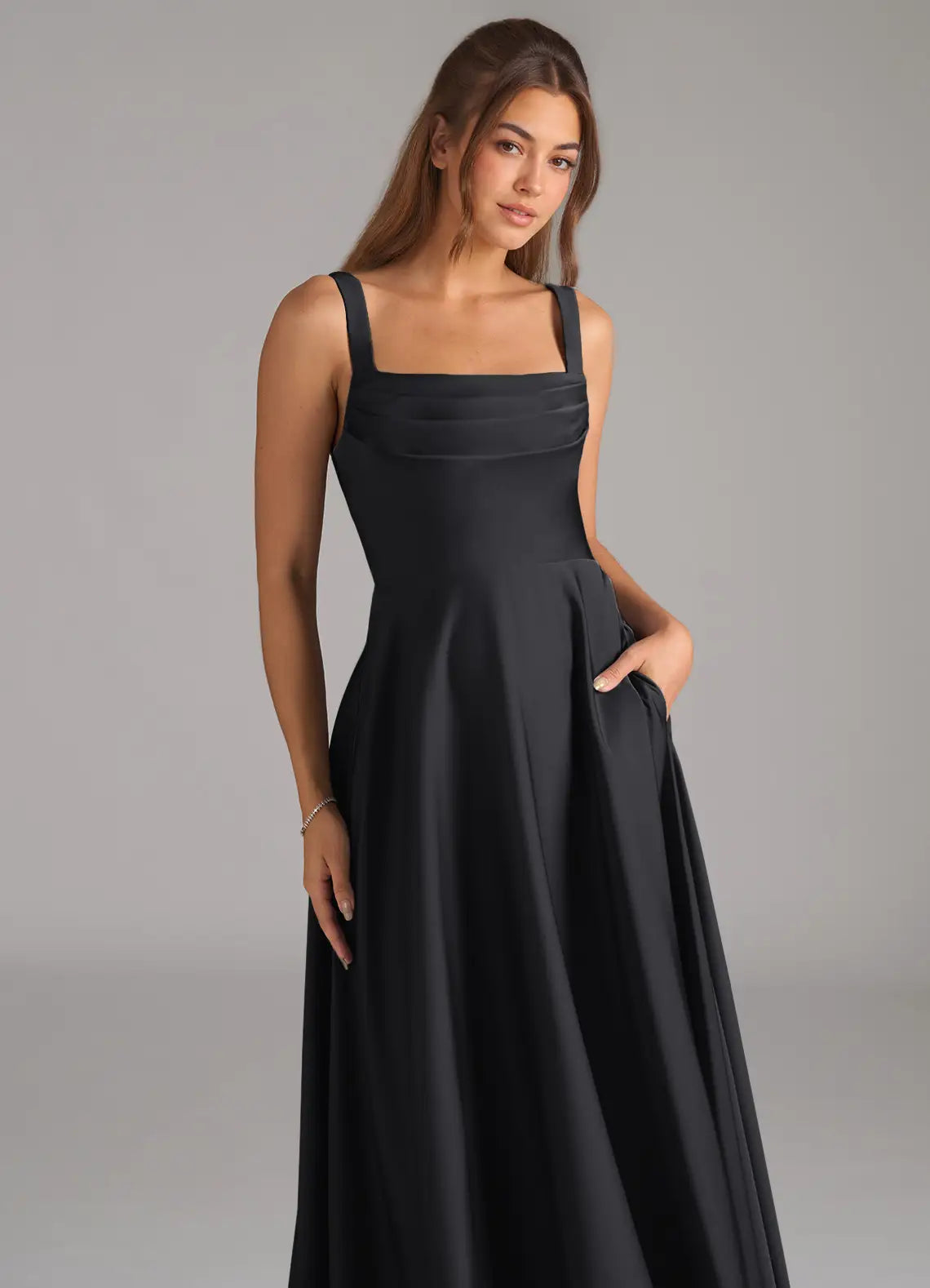 Black Square Neck Satin Wedding Dress - Chloe Dress