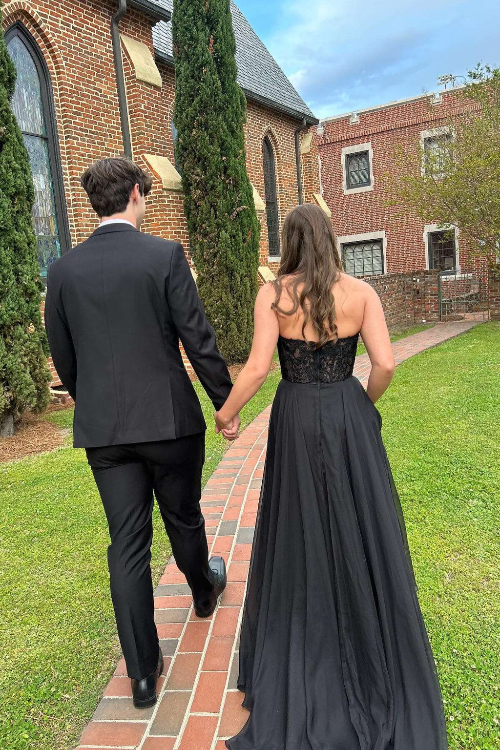 Black A-Line Strapless Chiffon Lace-Up Back Train Prom Dress - Chloe Dress