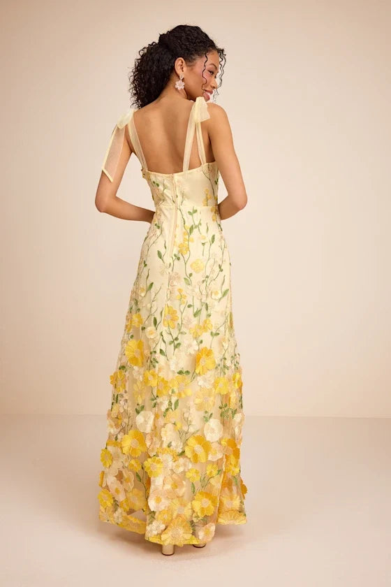 Yellow A-Line Spaghetti Strap Lace Prom Dress - Chloe Dress